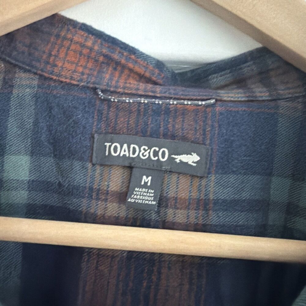 Toad&CO Re-Form Flannel Shirtdress Navy Blue Plaid Button Front Sz Med Casual - Picture 4 of 10